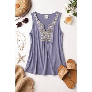 Knox Rose Women's Boho Sleeveless Blouse Lilac Purple Gold Details size Medium